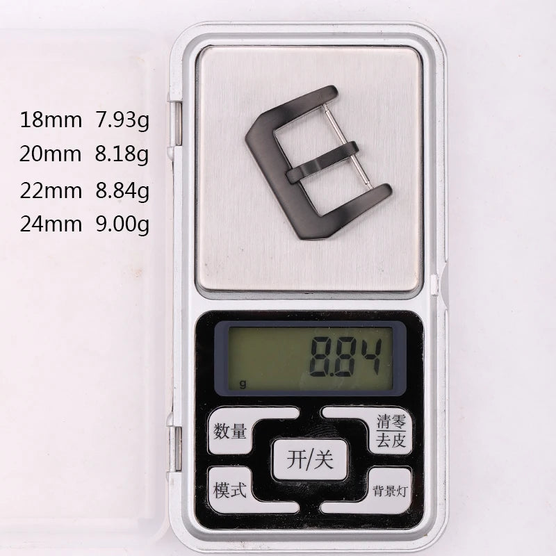 Metal Watch Buckle – 18–24mm, 316L Stainless Steel, Silver/Black