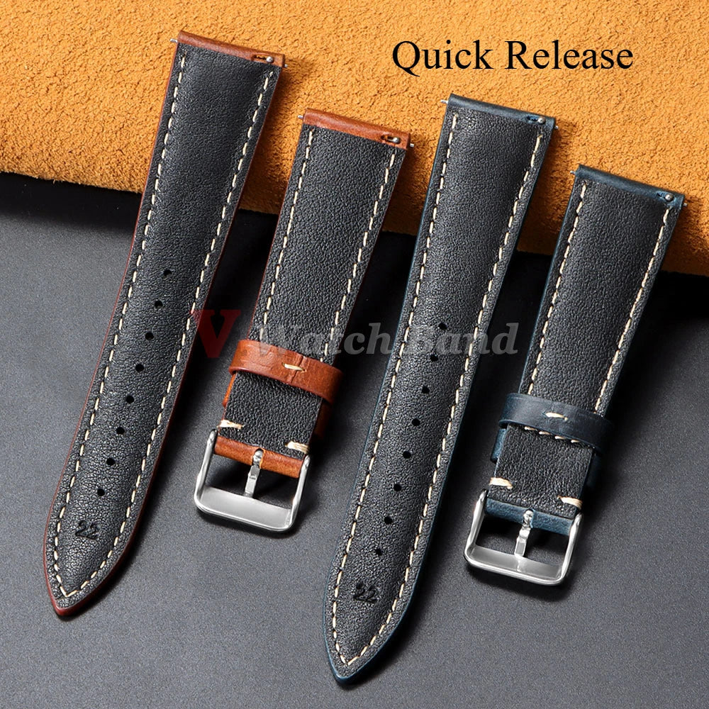Vintage Oil Wax Leather Watch Strap – 18-22mm Brown for Samsung Galaxy
