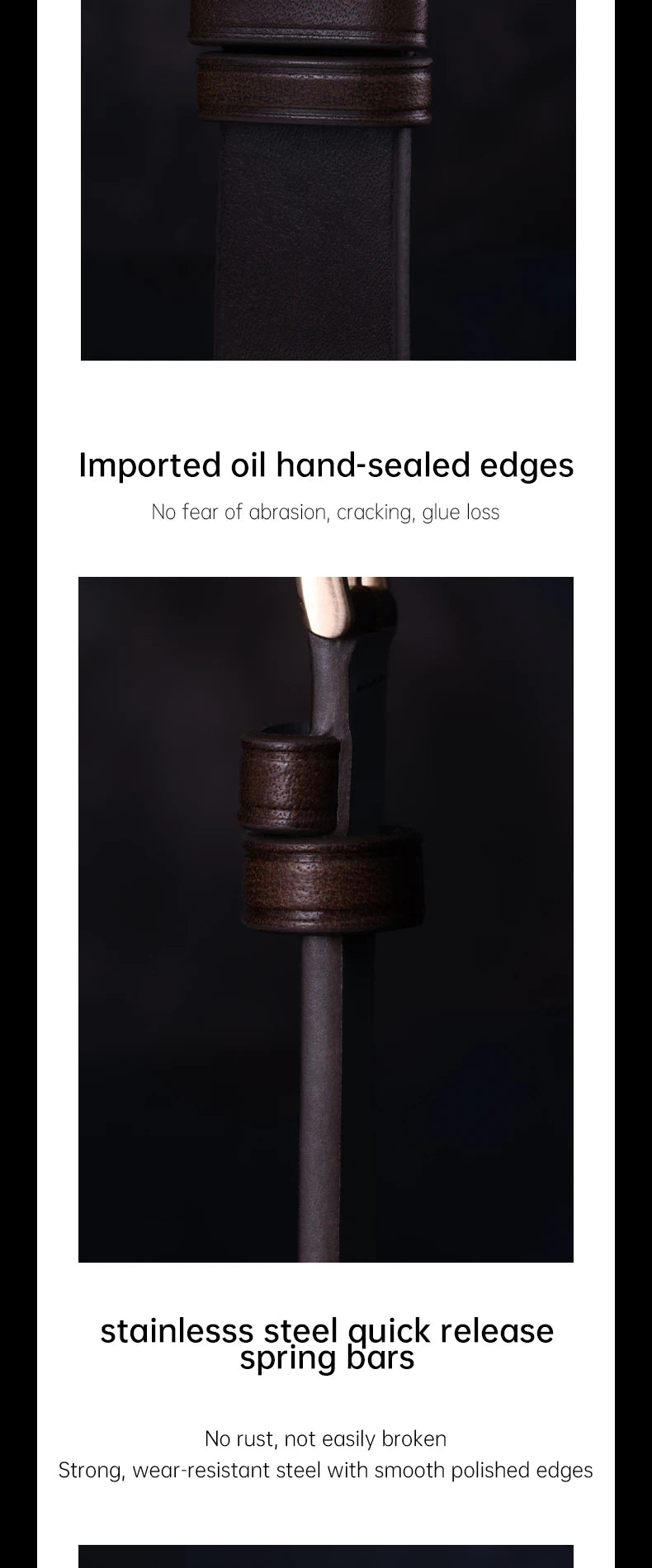 Luxury Design Bicolor Handmade Stitching Watch Strap Quick Release Watch Accessories Full Grain Leather Watch Band