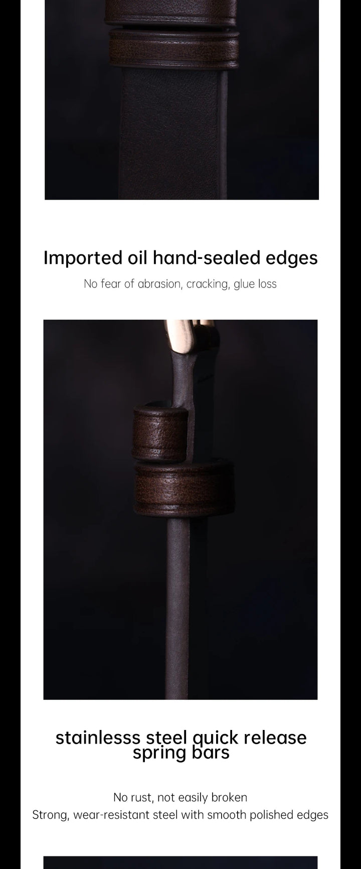 Maikes Handmade New Design Double Color Watch Band, Quick Release, Top Full Grain Leather Strap With Rose Gold Buckle