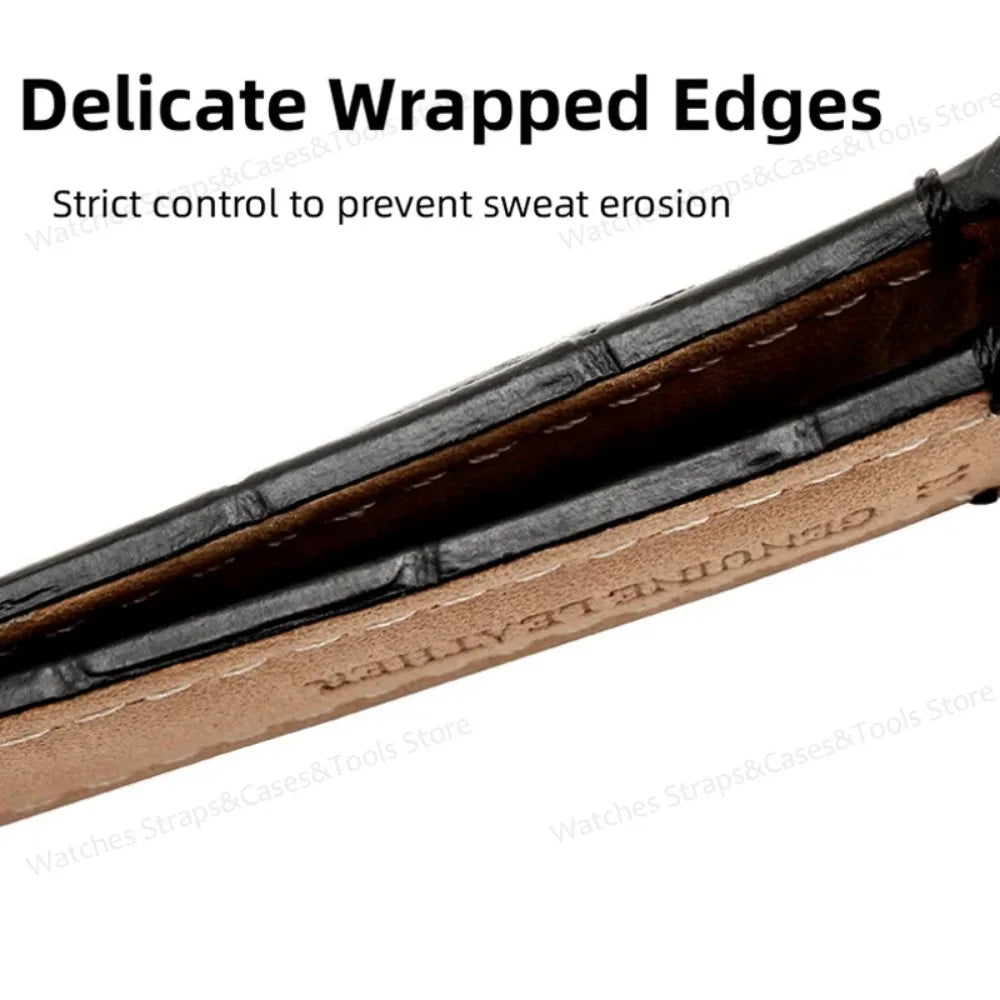 Genuine Leather Watchband for Swatch 17mm 19mm Strap Cowhide Bamboo Waterproof Metal Clasp Men Women Business Watch Accessories