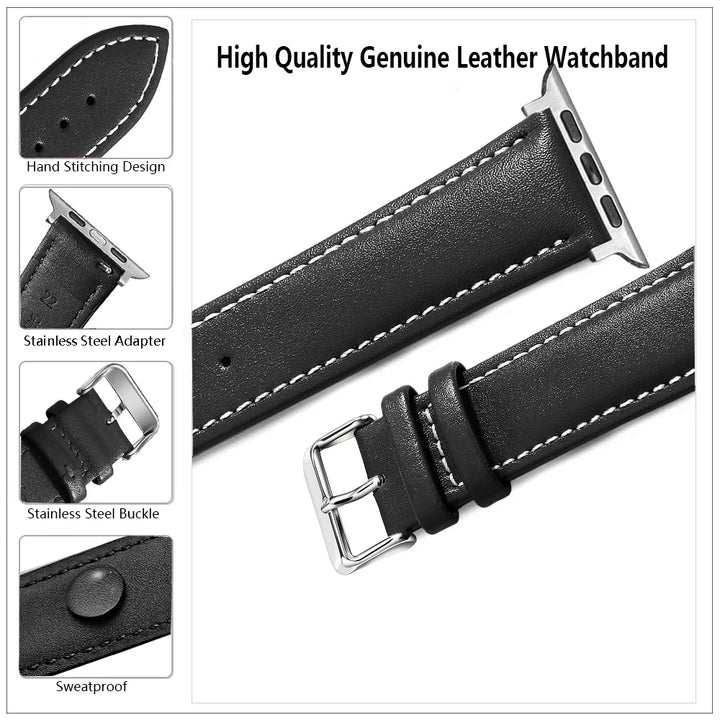 Genuine Leather Apple Watch Band 40–49mm for iWatch Series 3–8 & Ultra