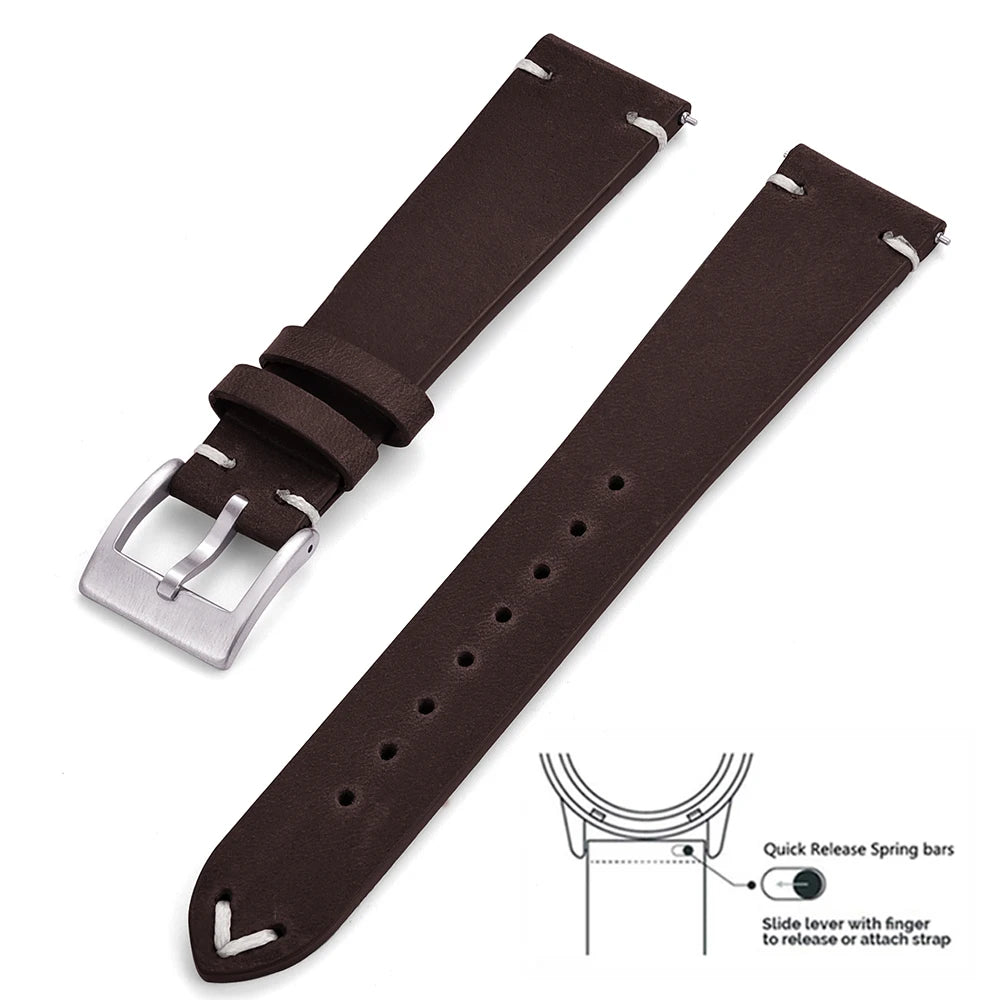 Crazy Horse Leather Watch Strap 18–22mm Quick Release