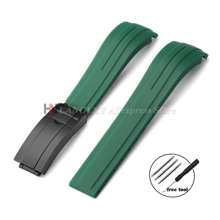 Curved Rubber Watch Strap for Rolex Oysterflex – 20–22mm, Waterproof