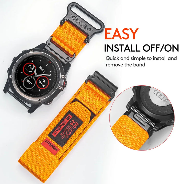 HEMSUT Nylon Quickfit Watch Band 20-26mm for Garmin Fenix, EPIX, MK3,