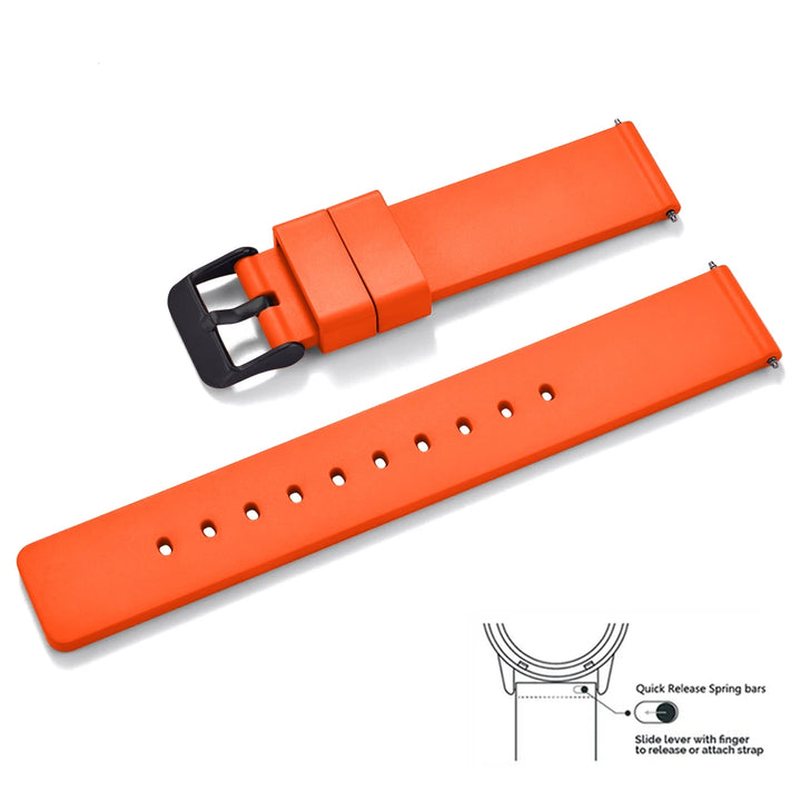 Premium Grade Flat Smooth FKM Rubber Watch Strap 16mm 18mm 20mm 22mm 24mm Soft Quick Release Rubber Watch Bands