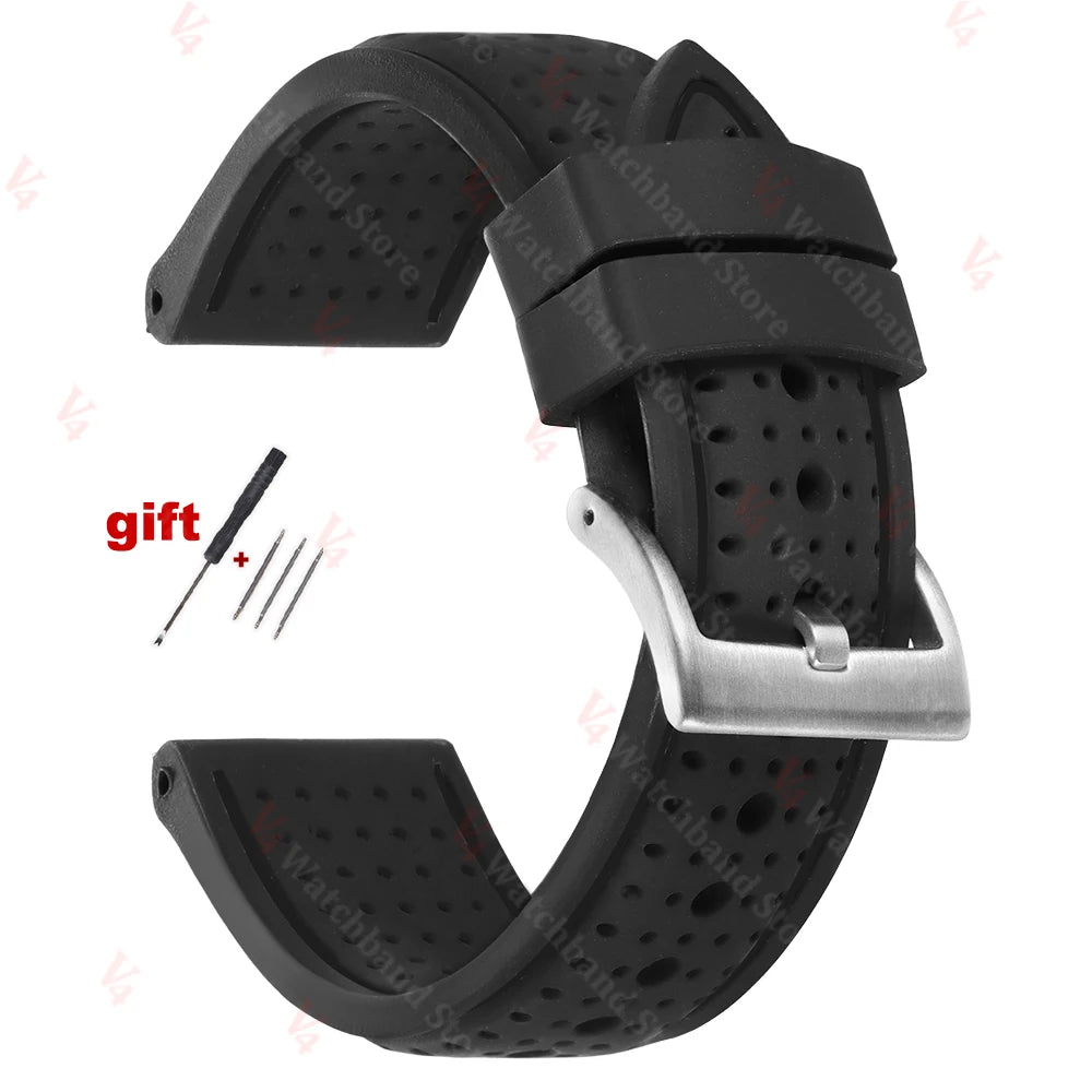 Premium Silicone Watch Band Waterproof Soft Rubber Strap 20mm 22mm 24mm Breathable Watch Strap Replacement for Universal Watch