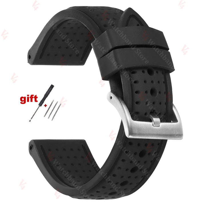 Premium Silicone Watch Band Waterproof Soft Rubber Strap 20mm 22mm 24mm Breathable Watch Strap Replacement for Universal Watch