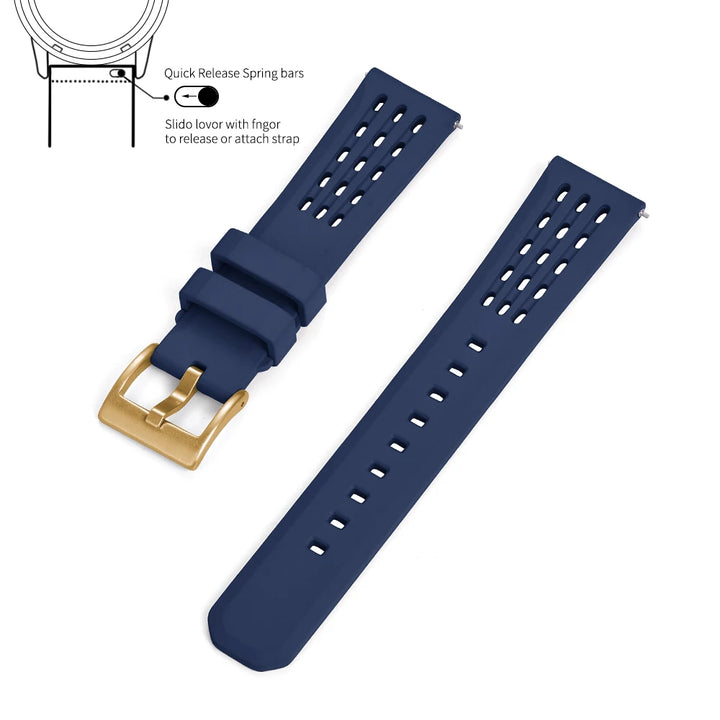 Premium-Grade Porous Structure Quick Release Fluorine Rubber Watch Strap 20mm 22mm New Design FPM/FKM Rubber Watch Band