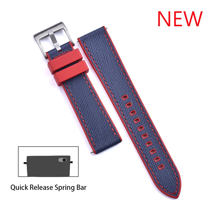 JUELONG New Design FKM Watch Strap 20mm 22mm Quick Release Hybrid Fluoro Rubber Saffiano Leather Watchbands