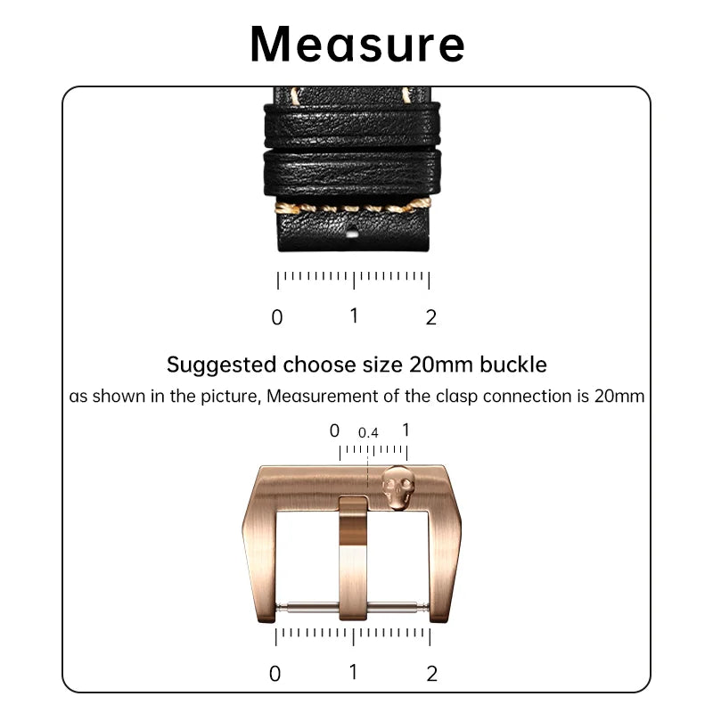 Maikes Skull Watch Buckle 316L Stainless Steel 18mm 20mm 22mm Black Rose Gold Leather Strap Clasp