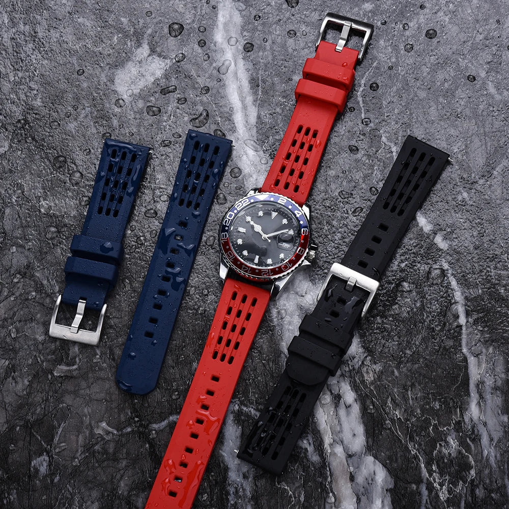 Premium-Grade Porous Structure Quick Release Fluorine Rubber Watch Strap 20mm 22mm New Design FPM/FKM Rubber Watch Band