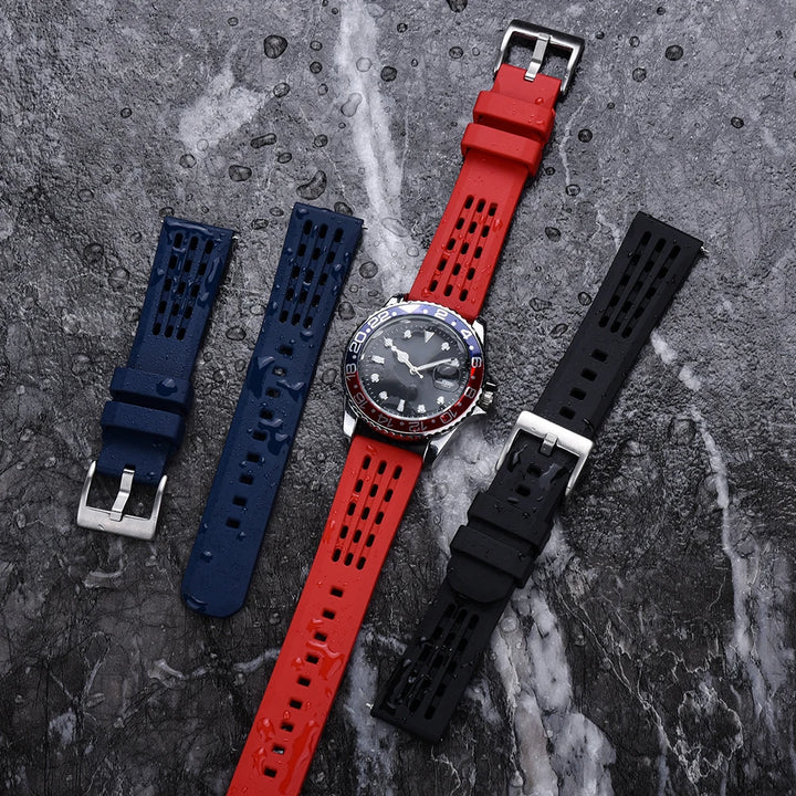Premium-Grade Porous Structure Quick Release Fluorine Rubber Watch Strap 20mm 22mm New Design FPM/FKM Rubber Watch Band