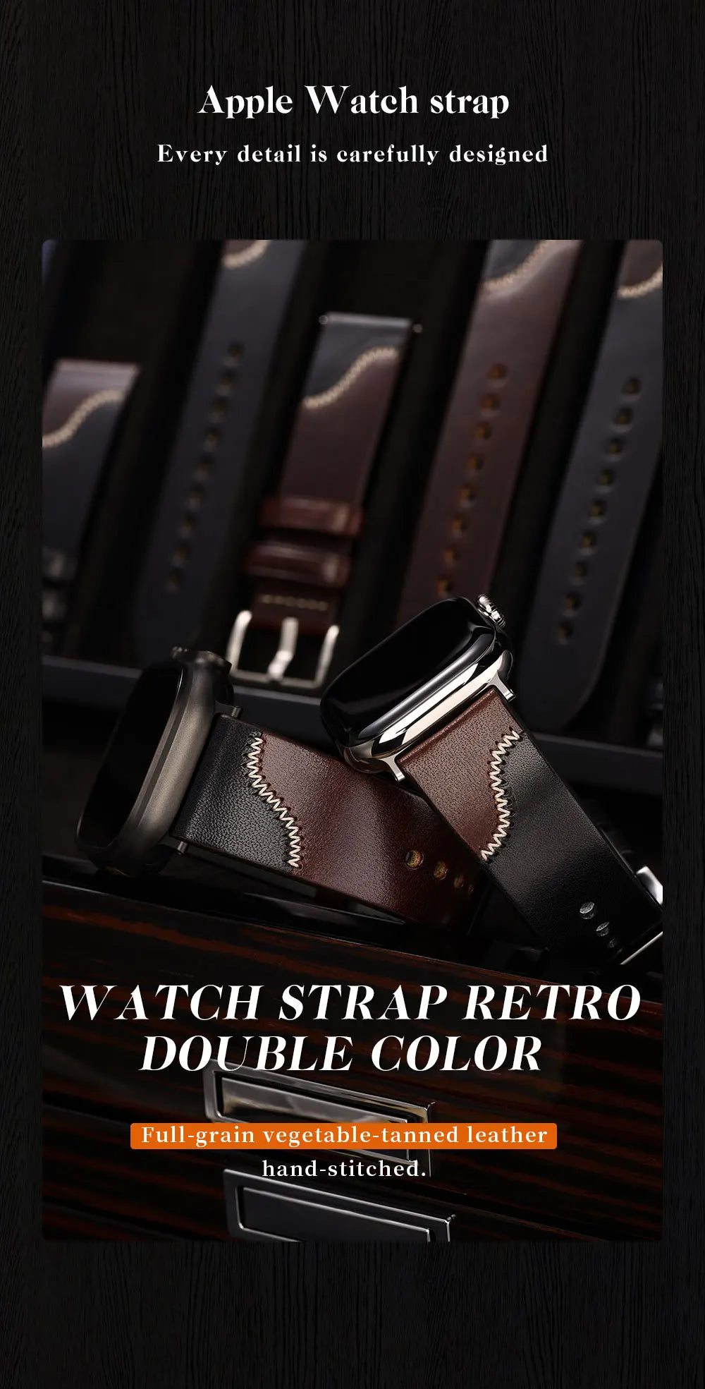 Bicolor Leather Apple Watch Band Series 10 & Ultra 41–49mm – MAIKES