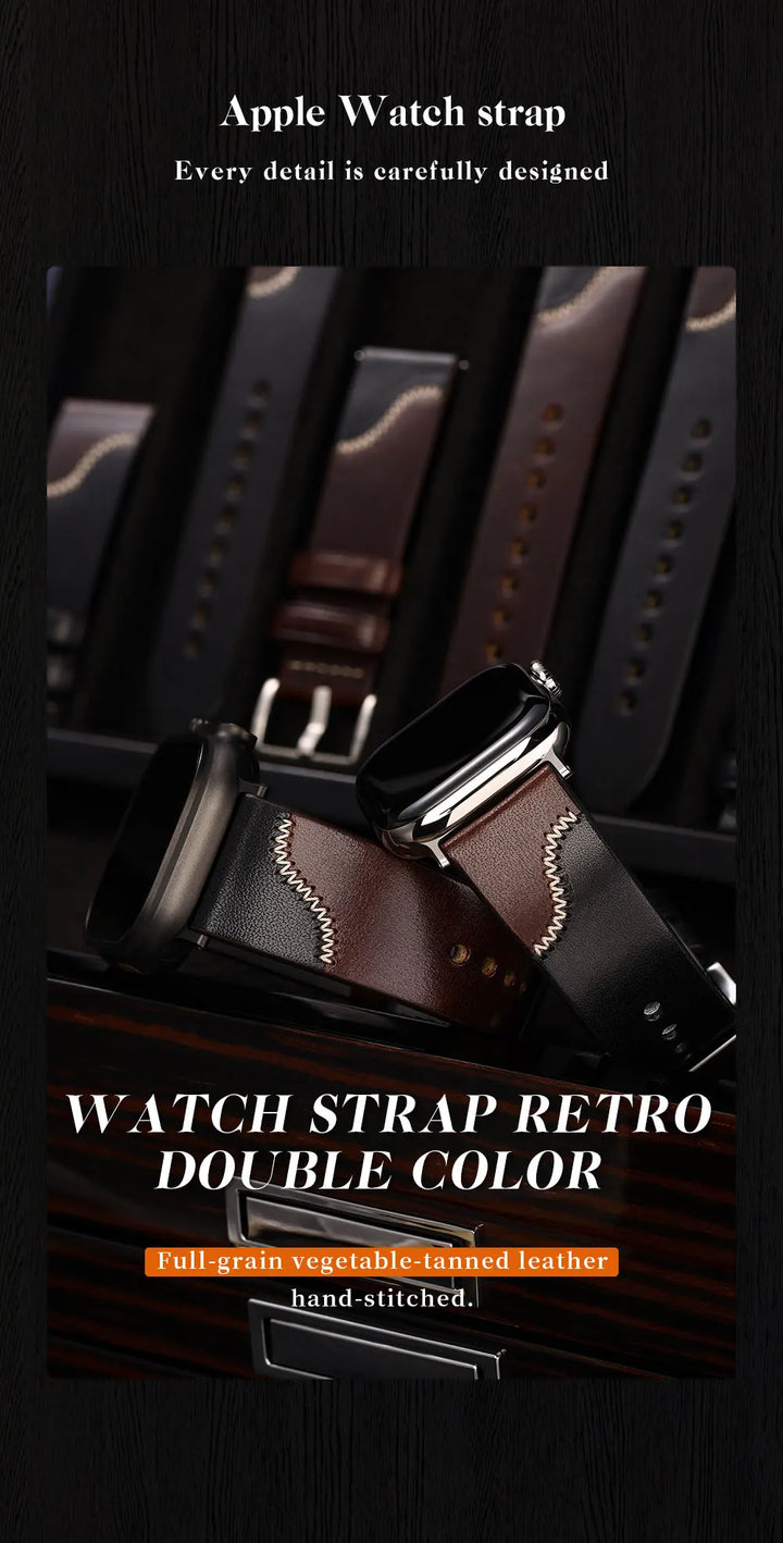 Bicolor Leather Apple Watch Band Series 10 & Ultra 41–49mm – MAIKES