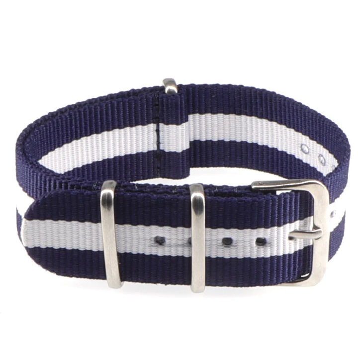 Striped Nylon Watch Strap with Silver Buckle (16-22mm)