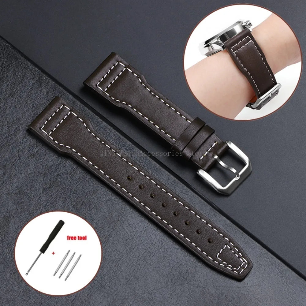 Genuine Cowhide Leather Strap for IWC Pilot – 20/21/22mm, Folding Buckle