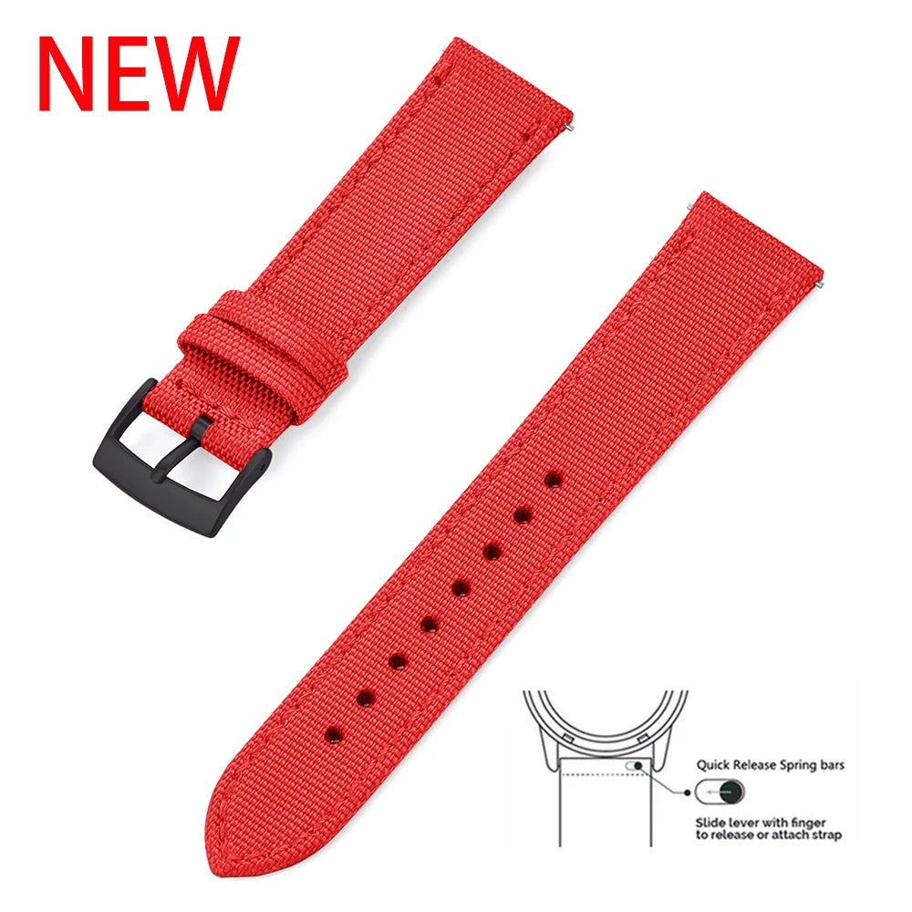 New Design Hybrid Canvas Nylon Leather Watch Strap 18mm 20mm 22mm Bracelet Quick Release Replacement Black Khaki Red Watchbands