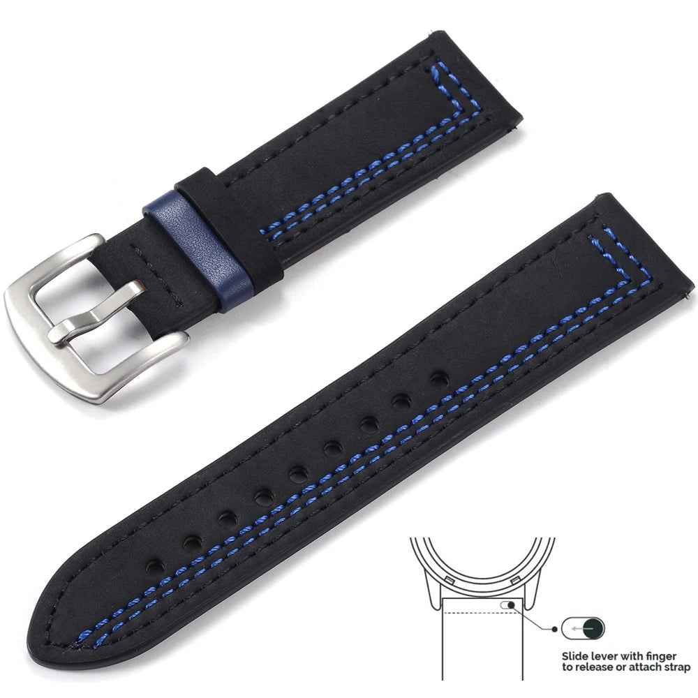 op Grain Genuine Leather Watch Band 20mm 22mm (Quick Release)