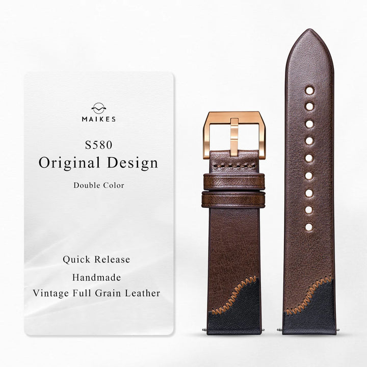 Luxury Design Bicolor Handmade Stitching Watch Strap Quick Release Watch Accessories Full Grain Leather Watch Band