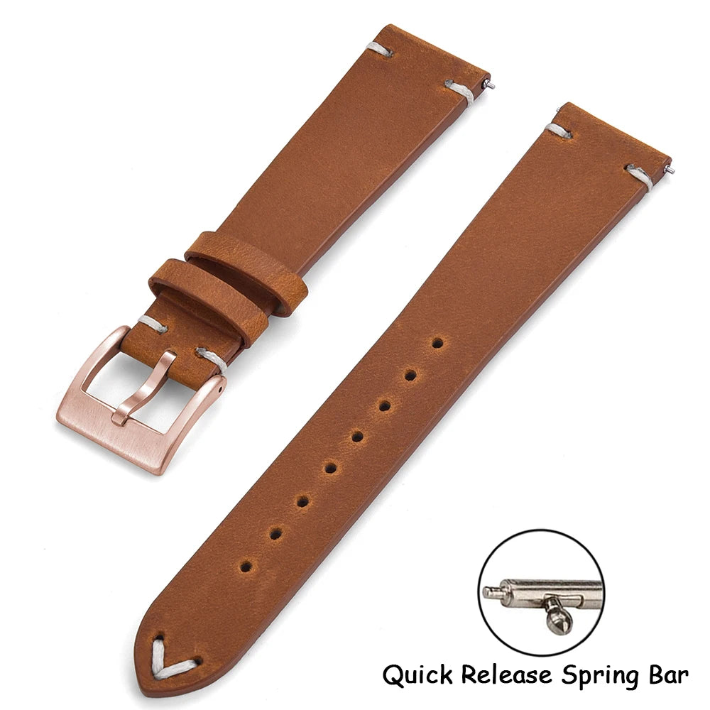 Crazy Horse Vintage Leather Quick-Release Watch Strap (18-22mm)