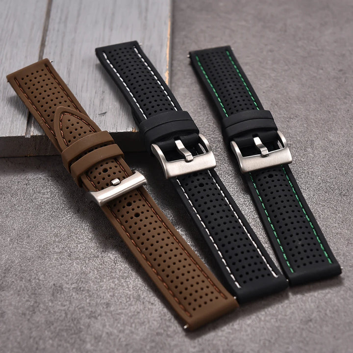 JUELONG Premium Porous Design Soft Rubber Watch Strap Perfect Fit Flat End Universal Quick Release Watch Strap 18mm 20mm 22mm