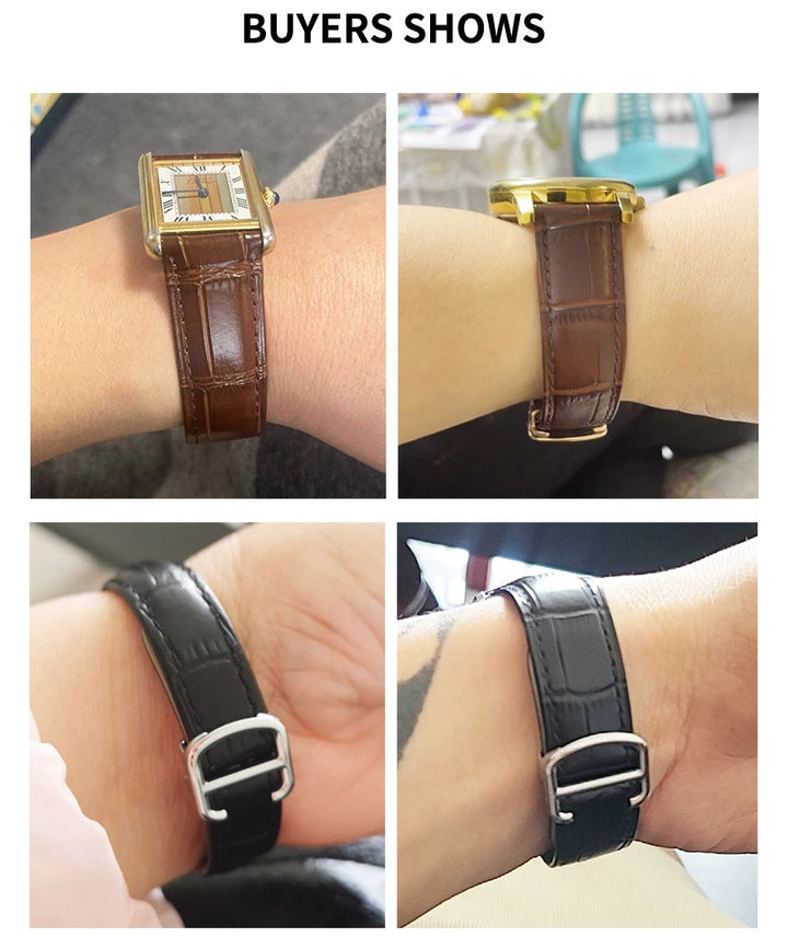 Genuine Leather Cartier Tank Solo Watch Strap 17–25mm (Brown & Black,