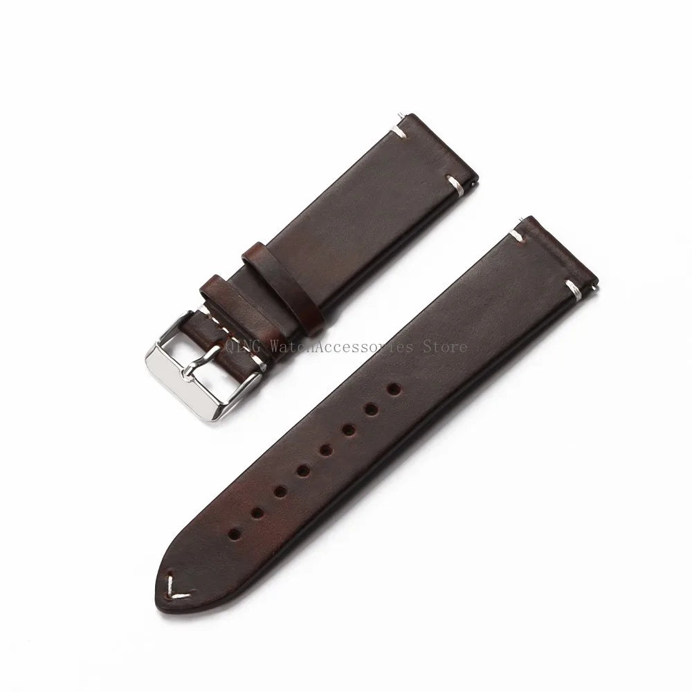 Title: Vintage Oil Wax Leather Watch Band 18–22mm (Quick Release, Unisex)