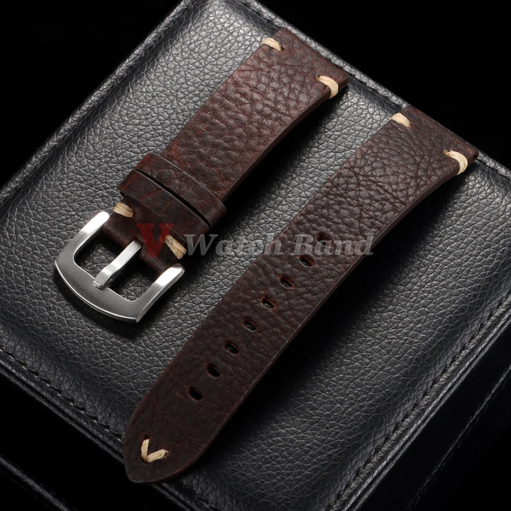 Genuine Cowhide Leather Watch Strap – 18/20/22mm, Vintage, Metal Buckle