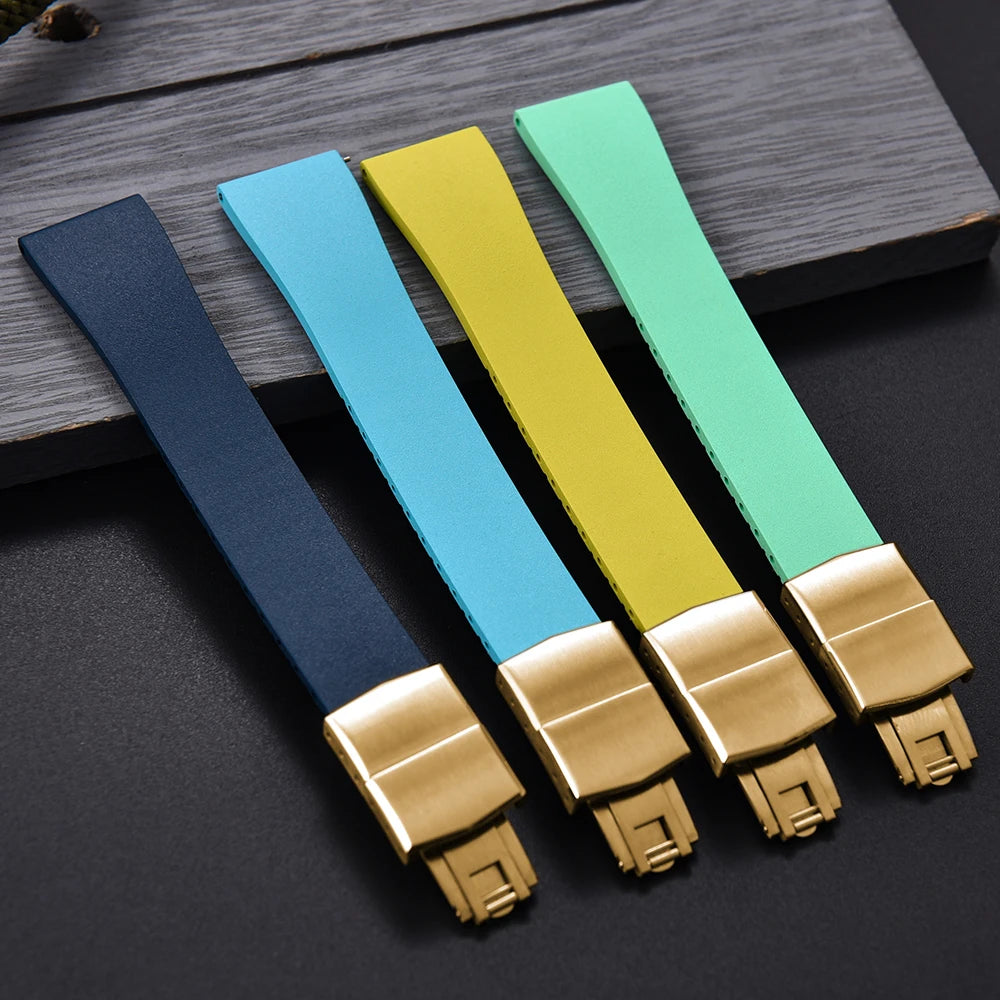 JUELONG CTS FKM Rubber Watch Strap 16–22mm Quick Release with Gold
