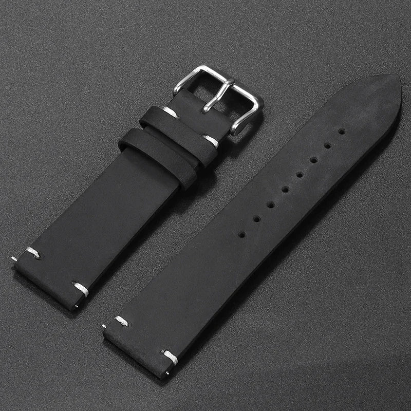 Stitching Cowhide Leather Watch Strap – 18–24mm, Vintage Brown, Butterfly Buckle