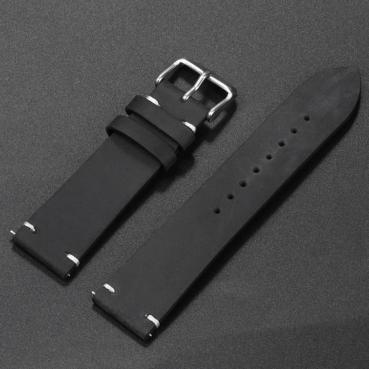 Stitching Cowhide Leather Watch Strap – 18–24mm, Vintage Brown, Butterfly Buckle