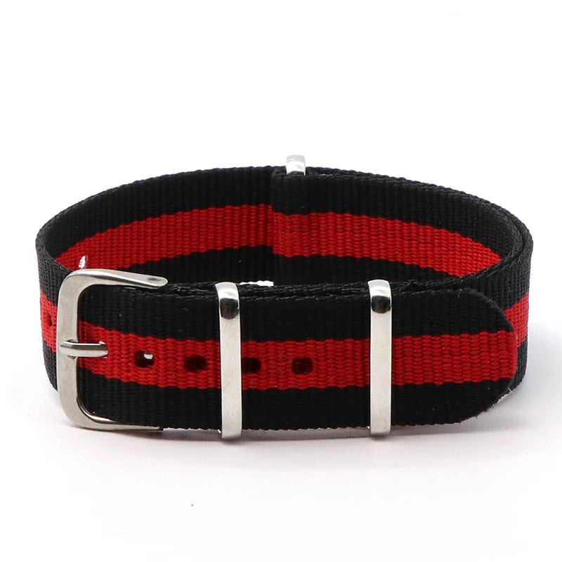 Striped Nylon Watch Strap with Silver Buckle (16-22mm)