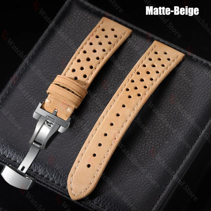 Genuine Cowhide Leather Watch Strap – 18/20/22mm, Vintage, Butterfly Buckle