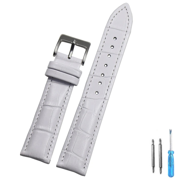 Genuine Leather Watch Strap – 14–24mm with Steel Buckle & Tool