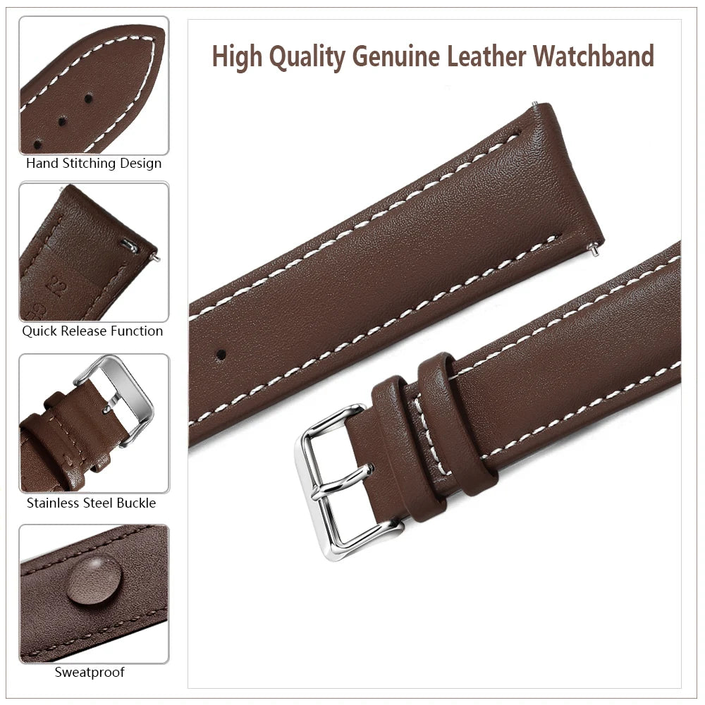 Samco Genuine Leather Watch Band 18–22mm (Quick Release)