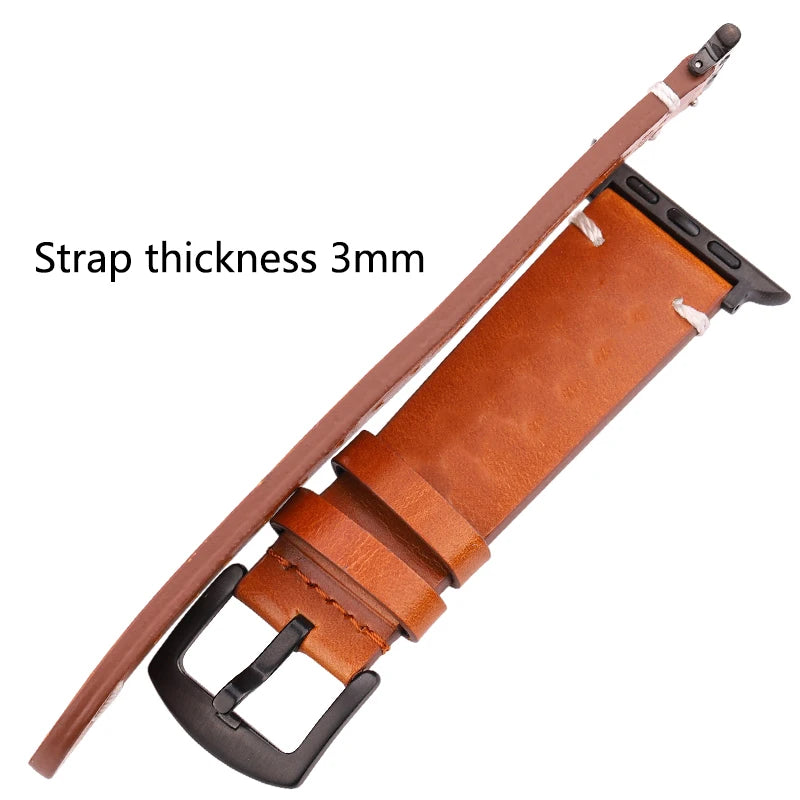 Handmade Vintage Leather Strap for Apple Watch 38-49mm Series 4-9, SE, Ultra