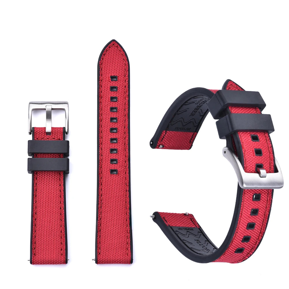 New Design Hybrid FKM Watch Strap 20mm 22mm Fluoro Rubber Canvas Nylon Watchbands Quick Release For Each Brand Diving Watches