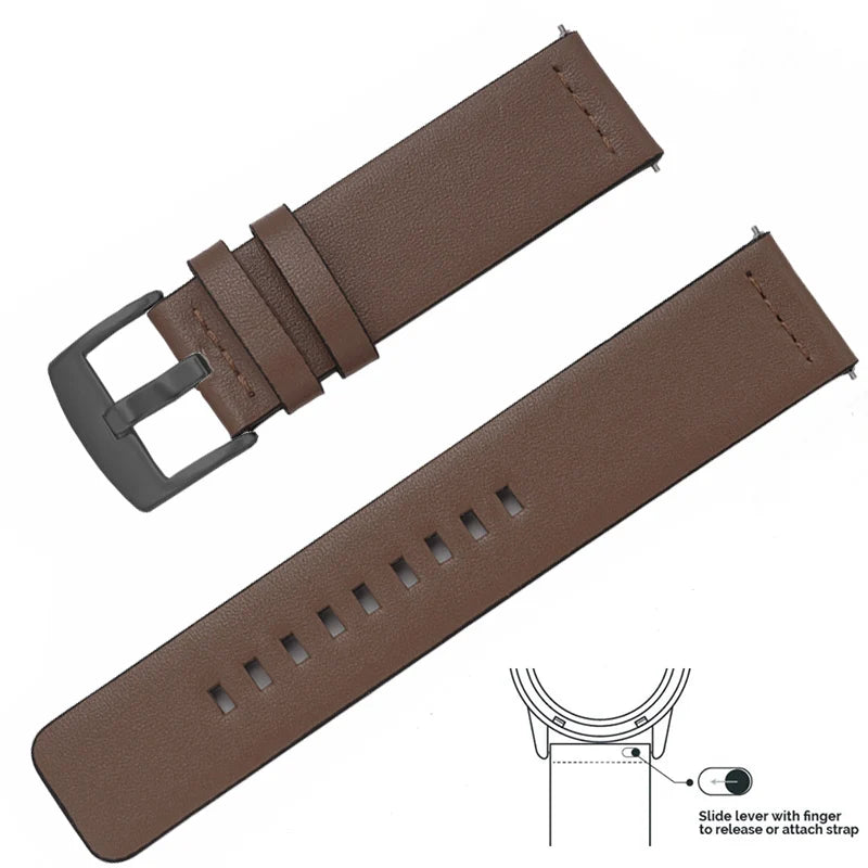Genuine Leather Quick Release Watch Band 20–22mm for Huawei & Samsung Galaxy 45/46mm
