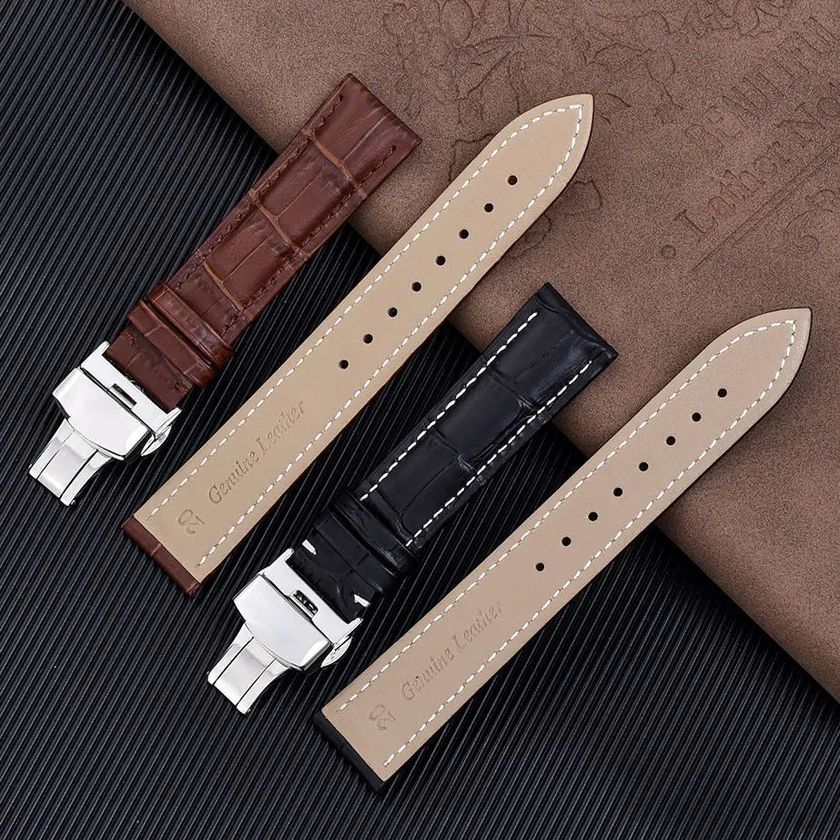 Cowhide Leather Watch Strap with Butterfly Clasp (18-22mm)