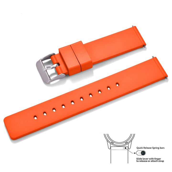 Premium Grade Flat Smooth FKM Rubber Watch Strap 16mm 18mm 20mm 22mm 24mm Soft Quick Release Rubber Watch Bands