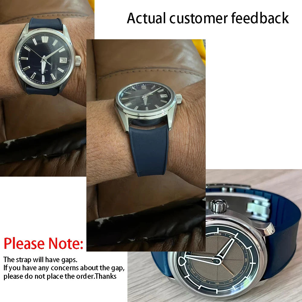 Premium Grade Curved Rubber CTS Strap 20mm 22mm Quick Release Butterfly Buckle Watch Bands FKM Rubber Strap For Cut To Size