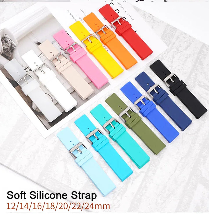 Silicone Watch Strap – 12–24mm, Soft Rubber for Seiko & Huawei GT Series