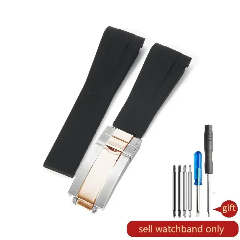 Silicone Rubber Watch Band 20mm for Rolex Daytona, Submariner, Yacht-