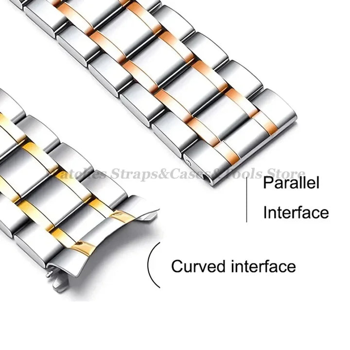 Curved-End Stainless Steel Watch Strap – 12–24mm, Butterfly Clasp