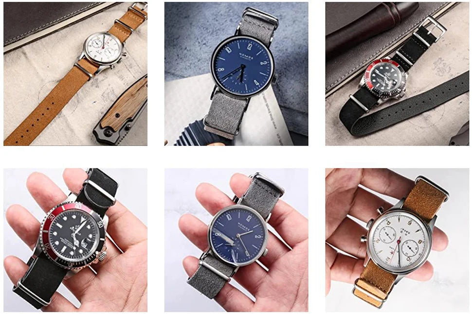 HEMSUT Genuine Leather Suede Watch Strap – 18–22mm Military Style