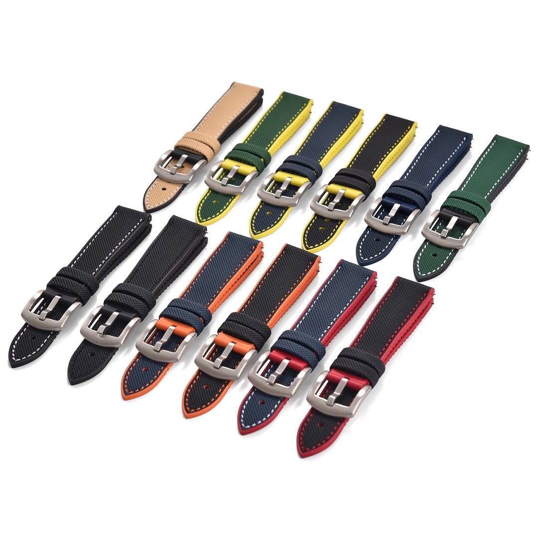 18/20/22/24mm Universal FKM Rubber Strap Waterproof Quick Release Sailcloth Leatehr Watch Band For Longines Seiko Omega IWC Belt