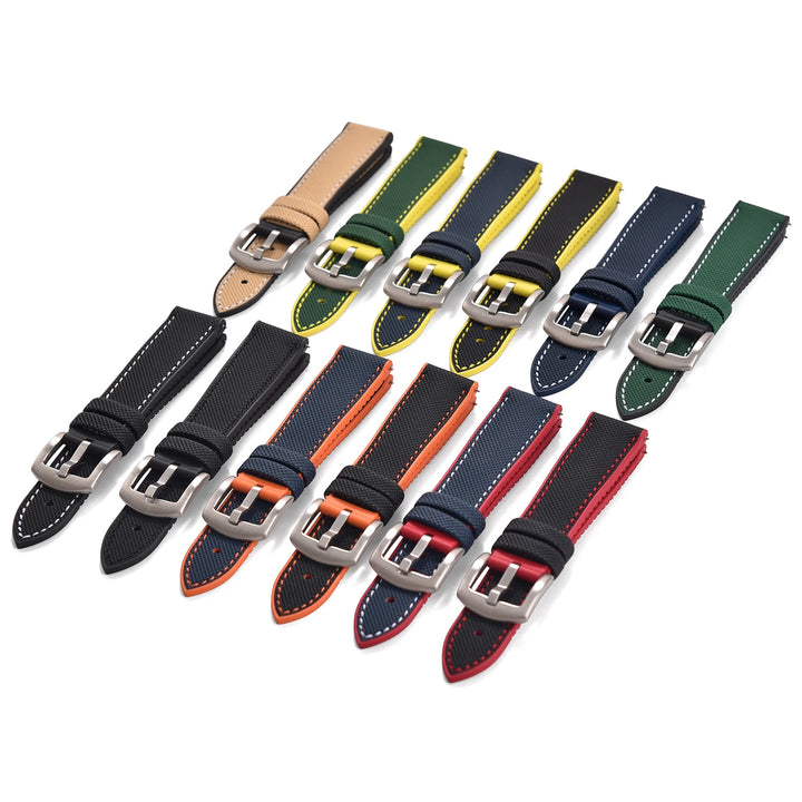 18/20/22/24mm Universal FKM Rubber Strap Waterproof Quick Release Sailcloth Leatehr Watch Band For Longines Seiko Omega IWC Belt
