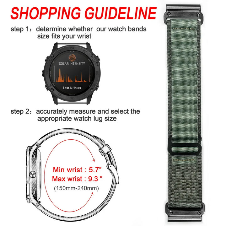 HEMSUT Nylon QuickFit Sports Strap for Garmin Fenix & Forerunner (20-26mm)