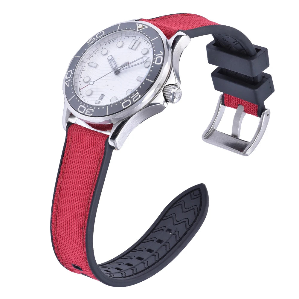 Premium Hybrid FKM Nylon Watch Band Quick Release Rubber Watch Strap 20mm 22mm Watch Strap Watch Replacement Watchband